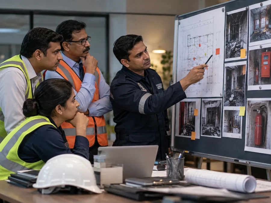 Indian safety professionals reviewing lessons from an incident