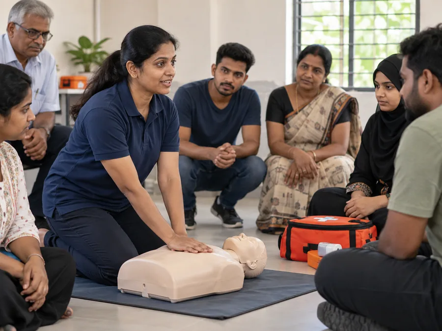 An Indian community receiving practical emergency-response training