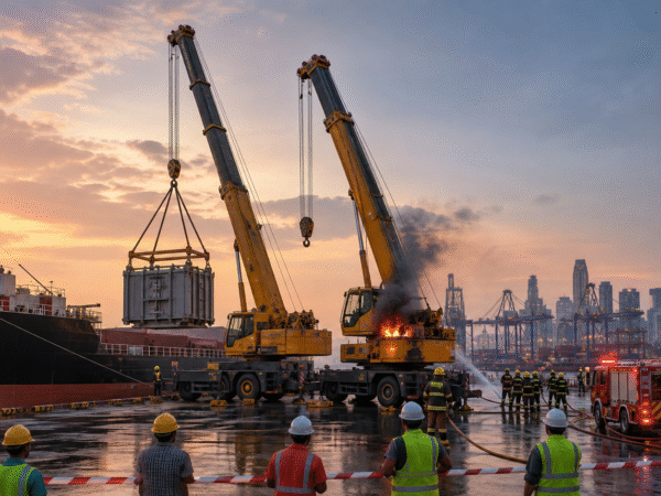 Mumbai Port Crane Fire: A 140-Tonne Tandem Lift Shifted — Two Operators Injured