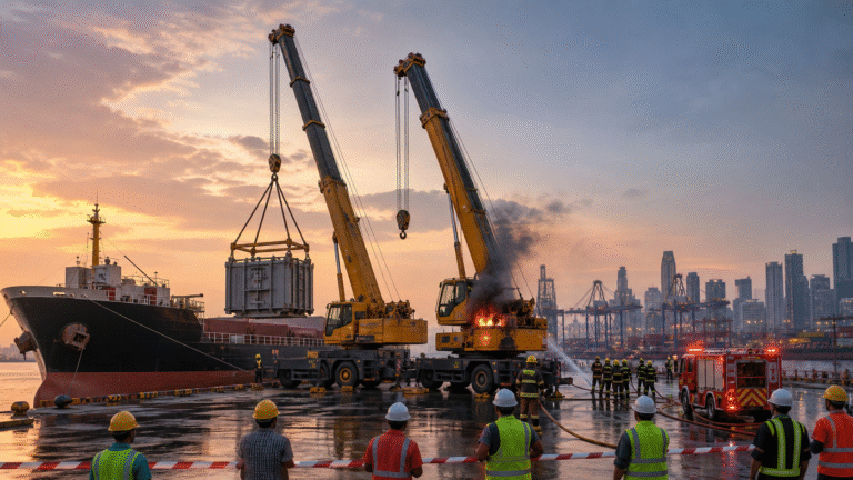 Mumbai Port Crane Fire: A 140-Tonne Tandem Lift Shifted — Two Operators Injured