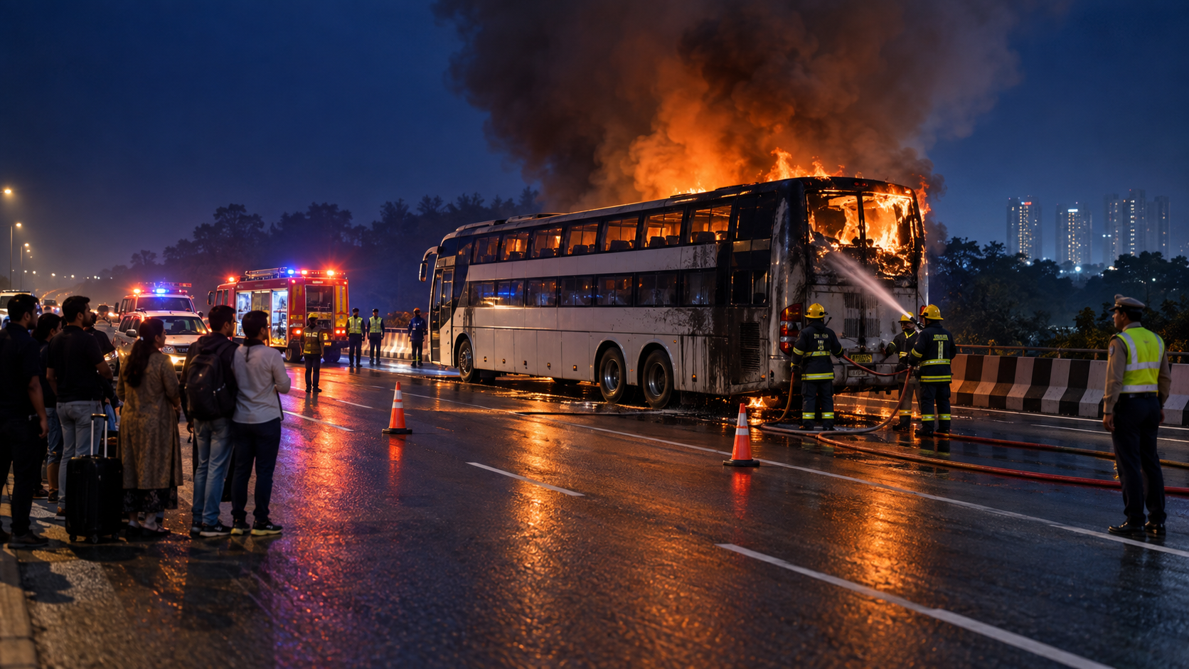 Greater Noida sleeper-bus fire: nine reported dead on the Yamuna Expressway