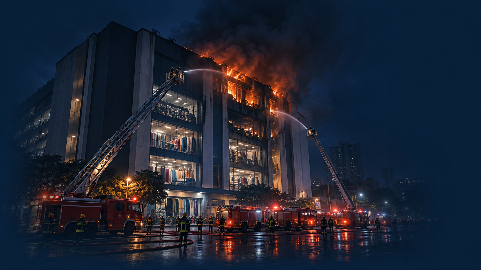 Shyam Sangini Textile Market fire: a long operation followed by an arson investigation