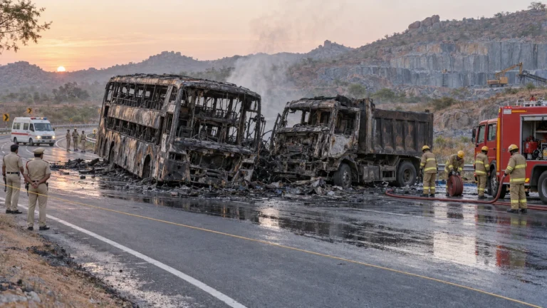 Markapuram Bus Fire: 14 Killed as Bus Hits Tipper Near Rayavaram; Owner and Unlicensed Driver Arrested