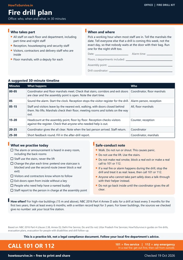 Office fire drill kit: Drill plan