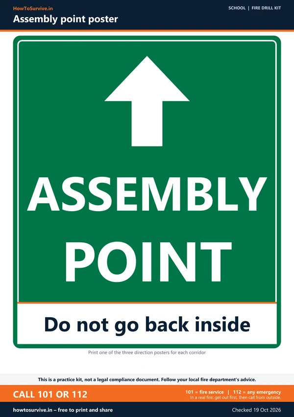 School fire drill kit: Assembly point poster