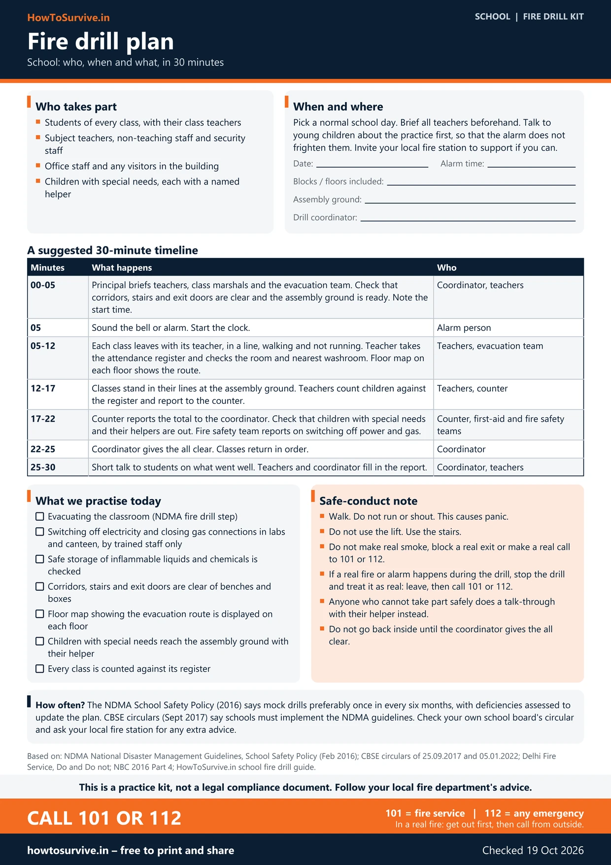 Page 1 of the School fire drill kit