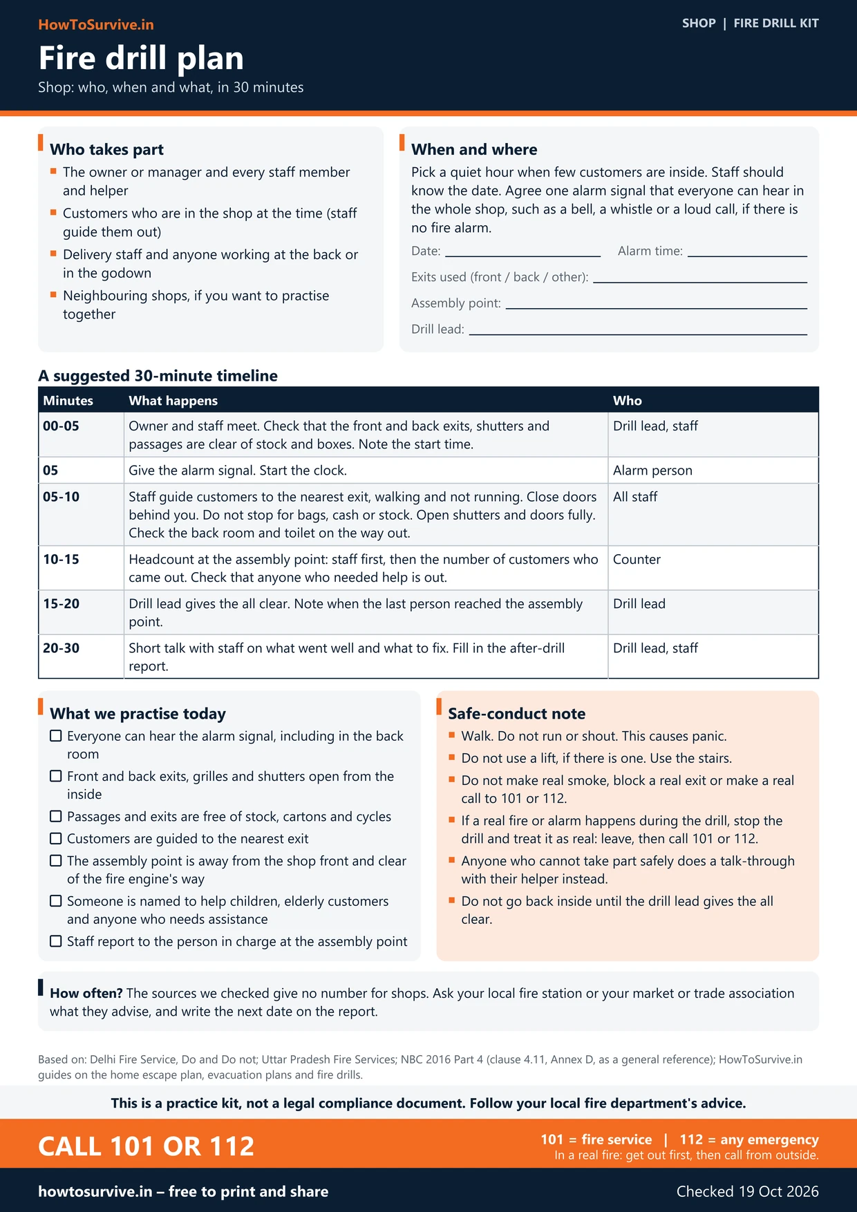 Page 1 of the Shop fire drill kit