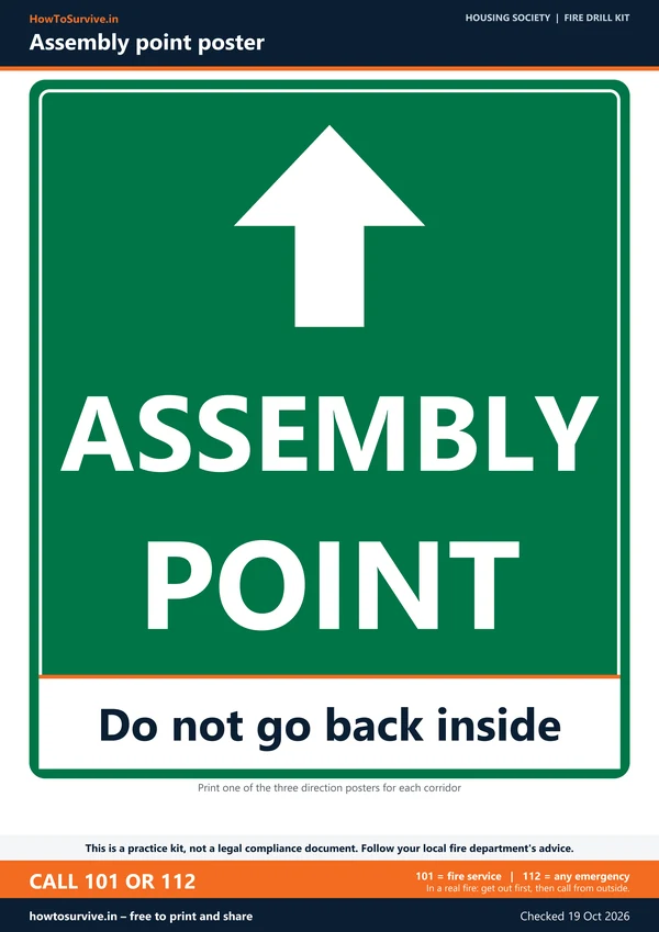 Housing society fire drill kit: Assembly point poster
