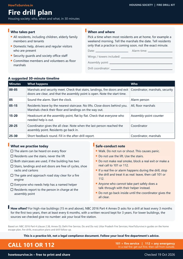 Housing society fire drill kit: Drill plan