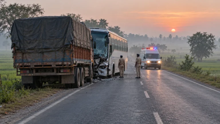 Supaul Bus Accident on NH-27: Bus Hits Parked Truck, Helper Killed; Cause Under Investigation